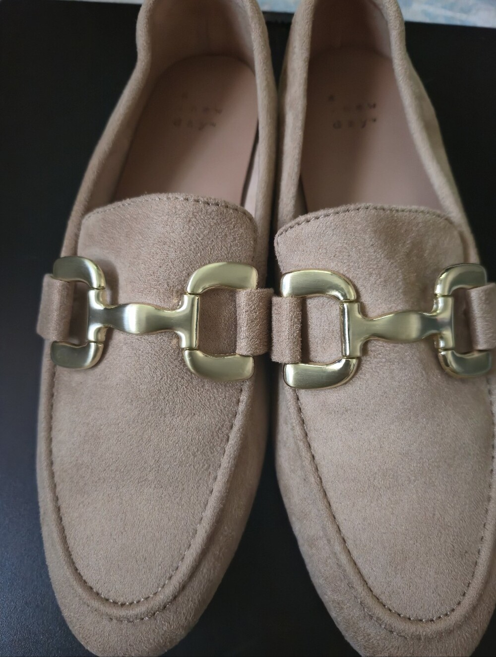 Suede Loafers with Gold Bit Detail - Tan